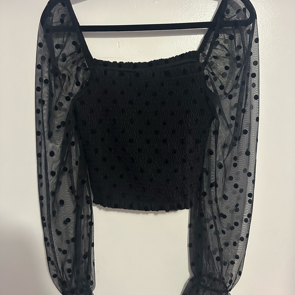 Forever 21 Black Sheer Crop Blouse